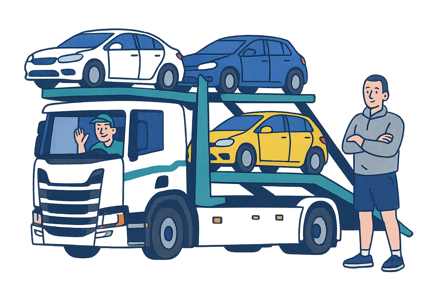 Transporteur de voiture – camion porte-voiture avec conducteur
