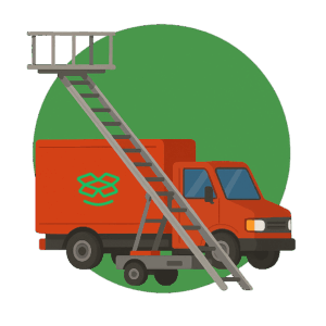 Illustration d’un camion de déménagement rouge avec monte-meubles utilisé lors d’un déménagement à Bulle