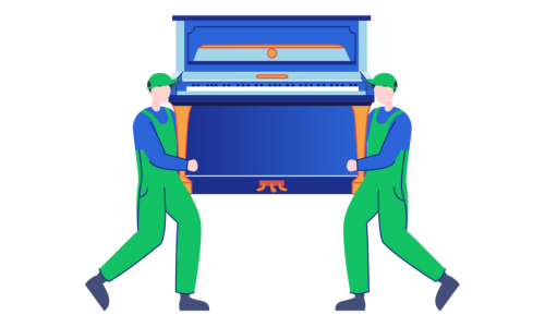 Deux déménageurs professionnels à Genève déménagent un piano.