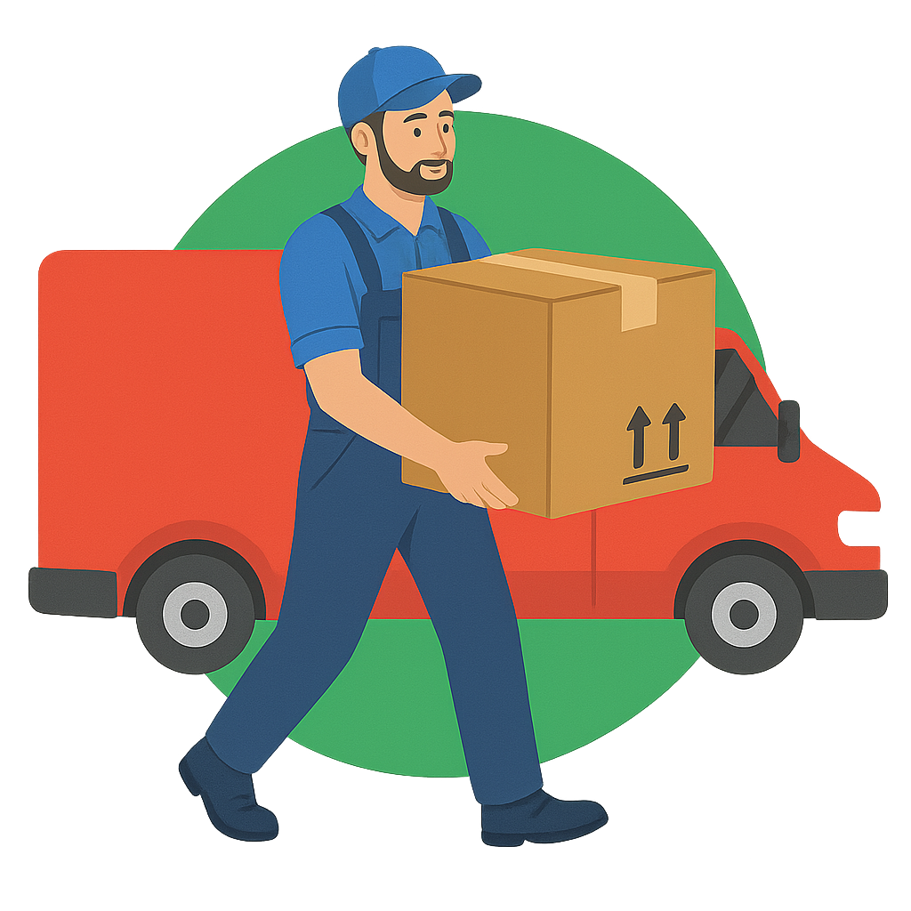 Un professionnel du déménagement, souriant, transporte un carton devant un camion rouge — illustrant l'avantage de faire appel à une entreprise spécialisée pour un transport sécurisé et efficace.